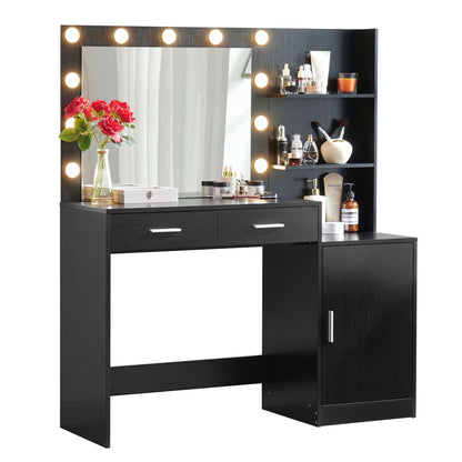 Vanity Desk With Mirror And Lights, 46.4In Dressing Table With 2 Large Drawer &amp; Large Vertical Organizer, 3 Level Dresser &amp; 3 Lighting Modes Adjustable Brightness, Suitable For Bedroom