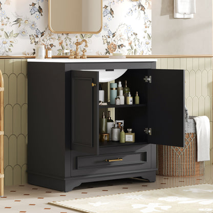 Bathroom Vanity With Sink, Cabinet &amp; 2 Soft Closing Doors &amp; Adjustable Shelf