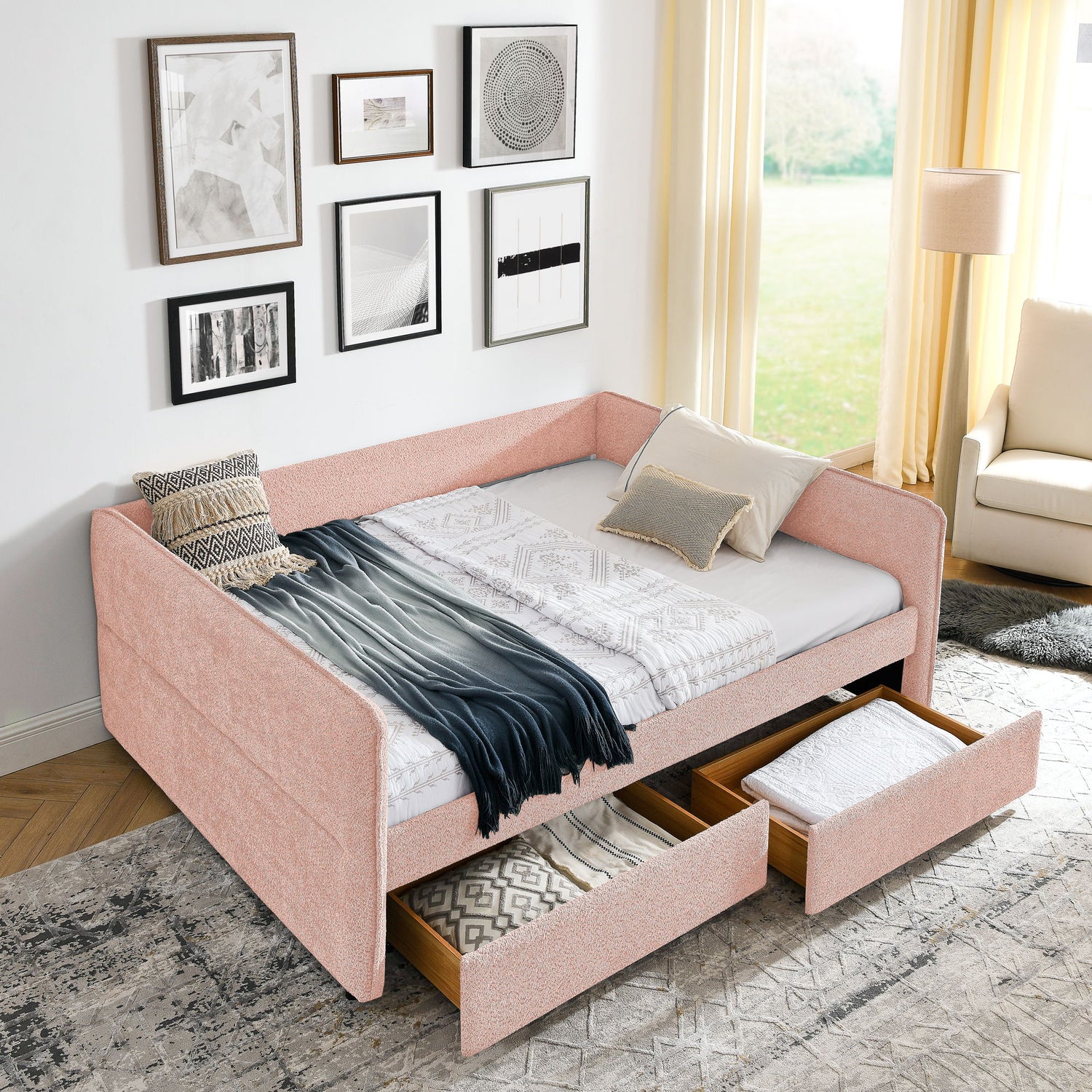 Upholstered Daybed &amp; 2 Drawers