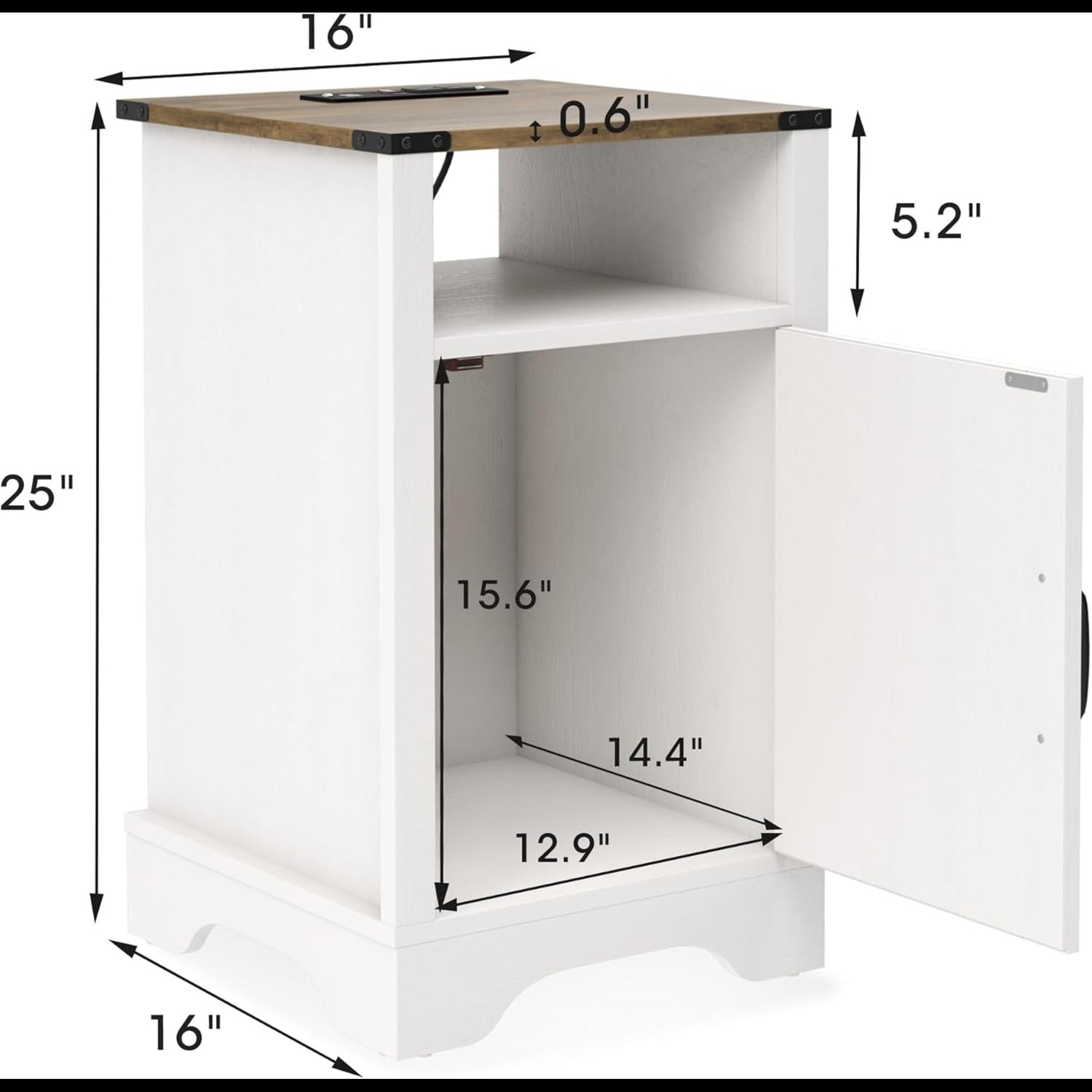 Farmhouse Nightstand With Charging Station &amp; Storage