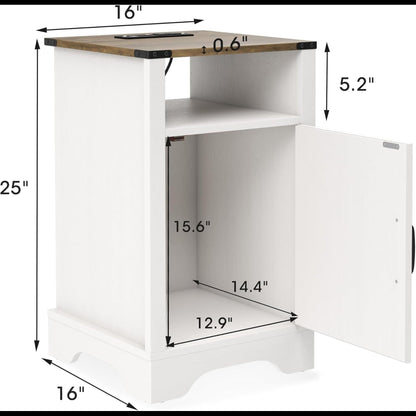 Farmhouse Nightstand With Charging Station &amp; Storage