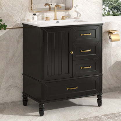 30&quot; Bathroom Vanity With Sink, 3 Drawers, Adjustable Feet