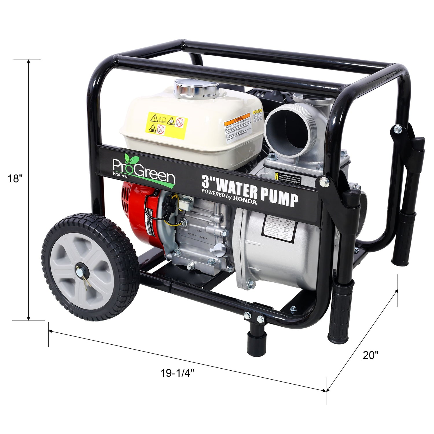 Honda - Gx160 Engine Water Pump 3&quot; 264Gpm With Accessories Kit And Handle Wheel Kit - Black / Red