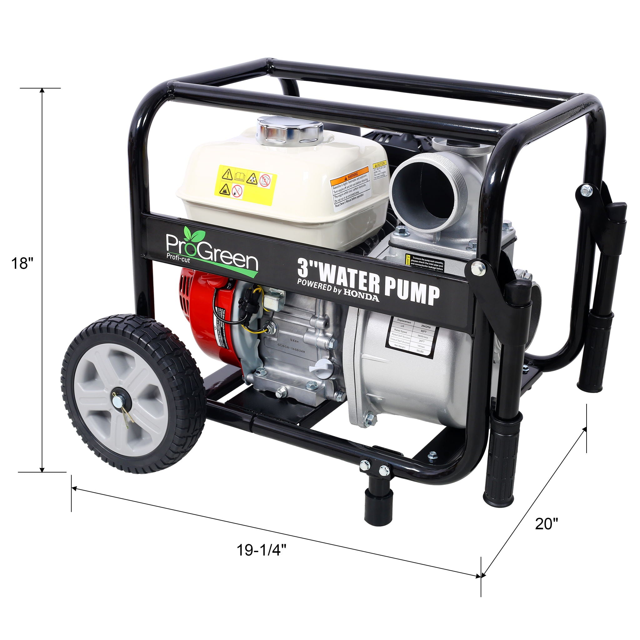 Honda - Gx160 Engine Water Pump 3&quot; 264Gpm With Accessories Kit And Handle Wheel Kit - Black / Red