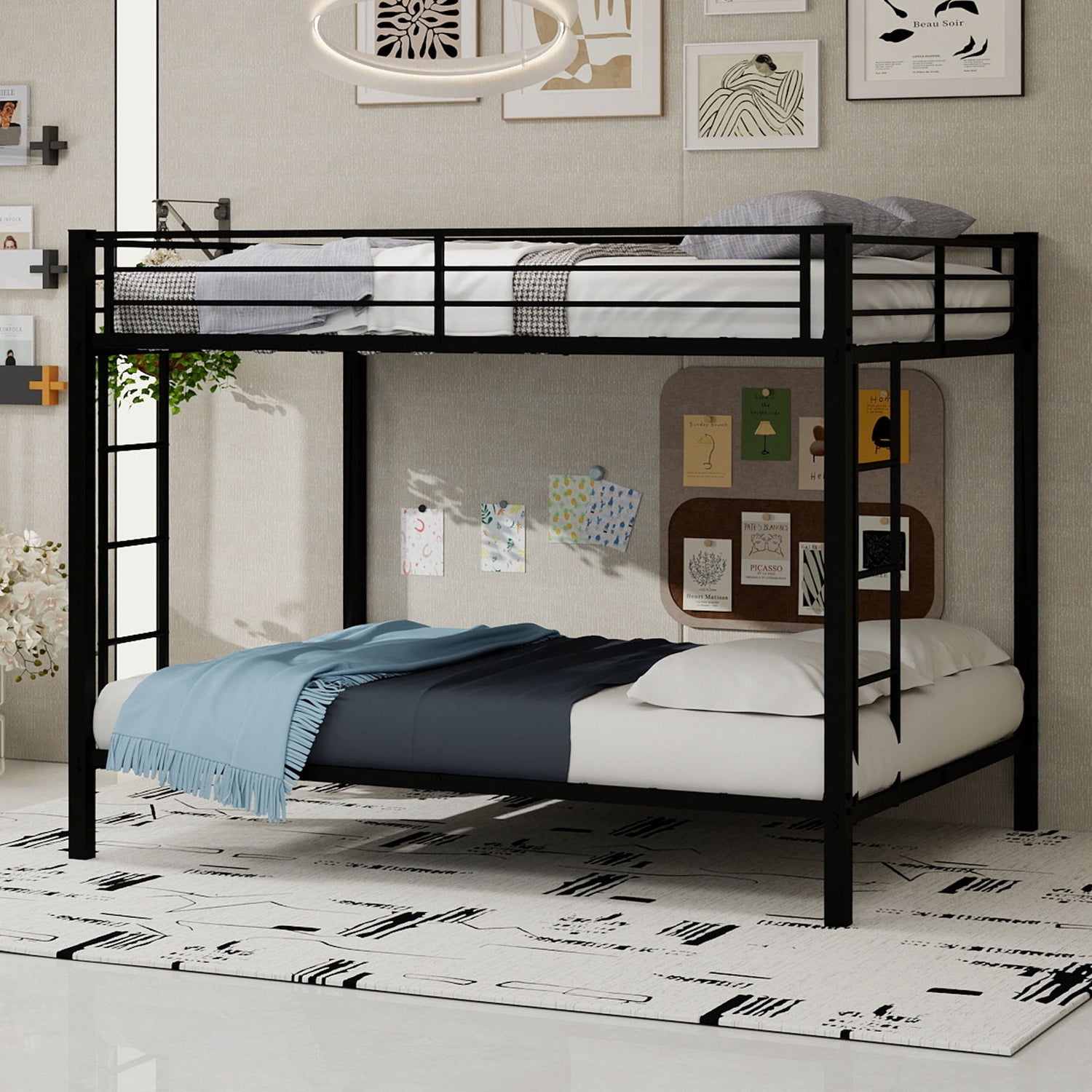 Bunk Bed For Kids, Convertible Frame With Ladders &amp; Guardrail