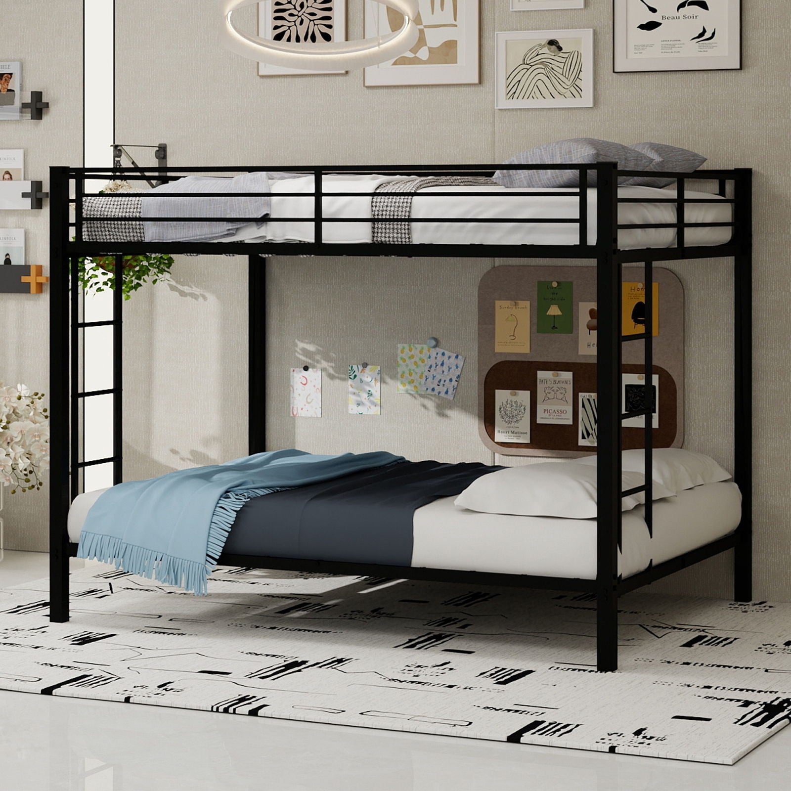 Bunk Bed For Kids, Convertible Frame With Ladders &amp; Guardrail