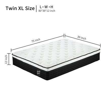 12&quot; Hybrid Mattress With Individual Pocket Spring, Comortable Memory Foam