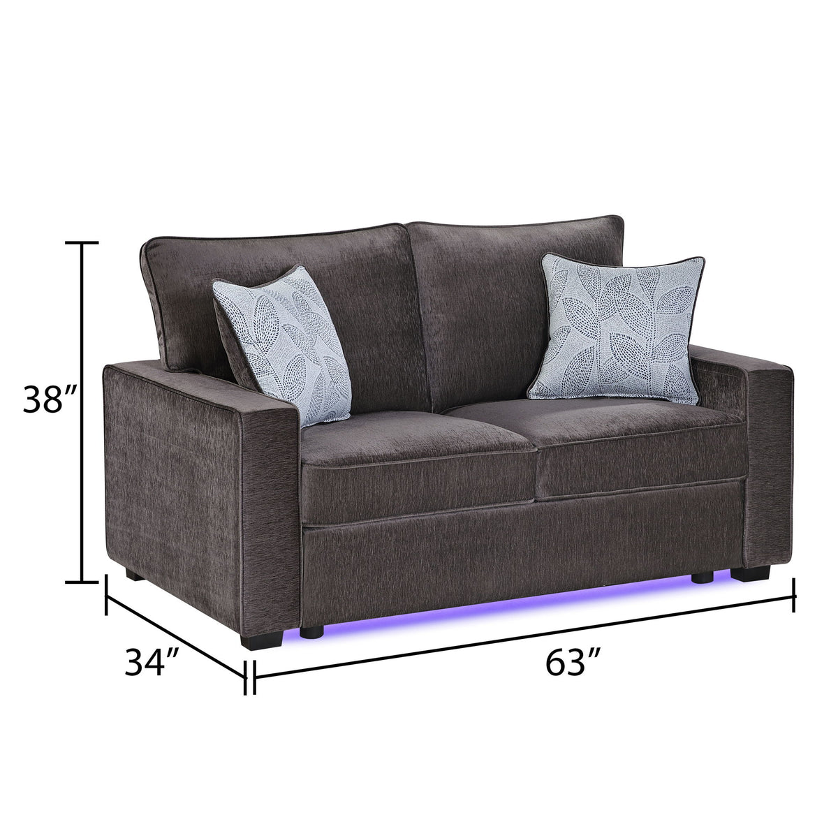 Rita - Loveseat, LED Base Lighting, Cushions And 2 Accent Pillows