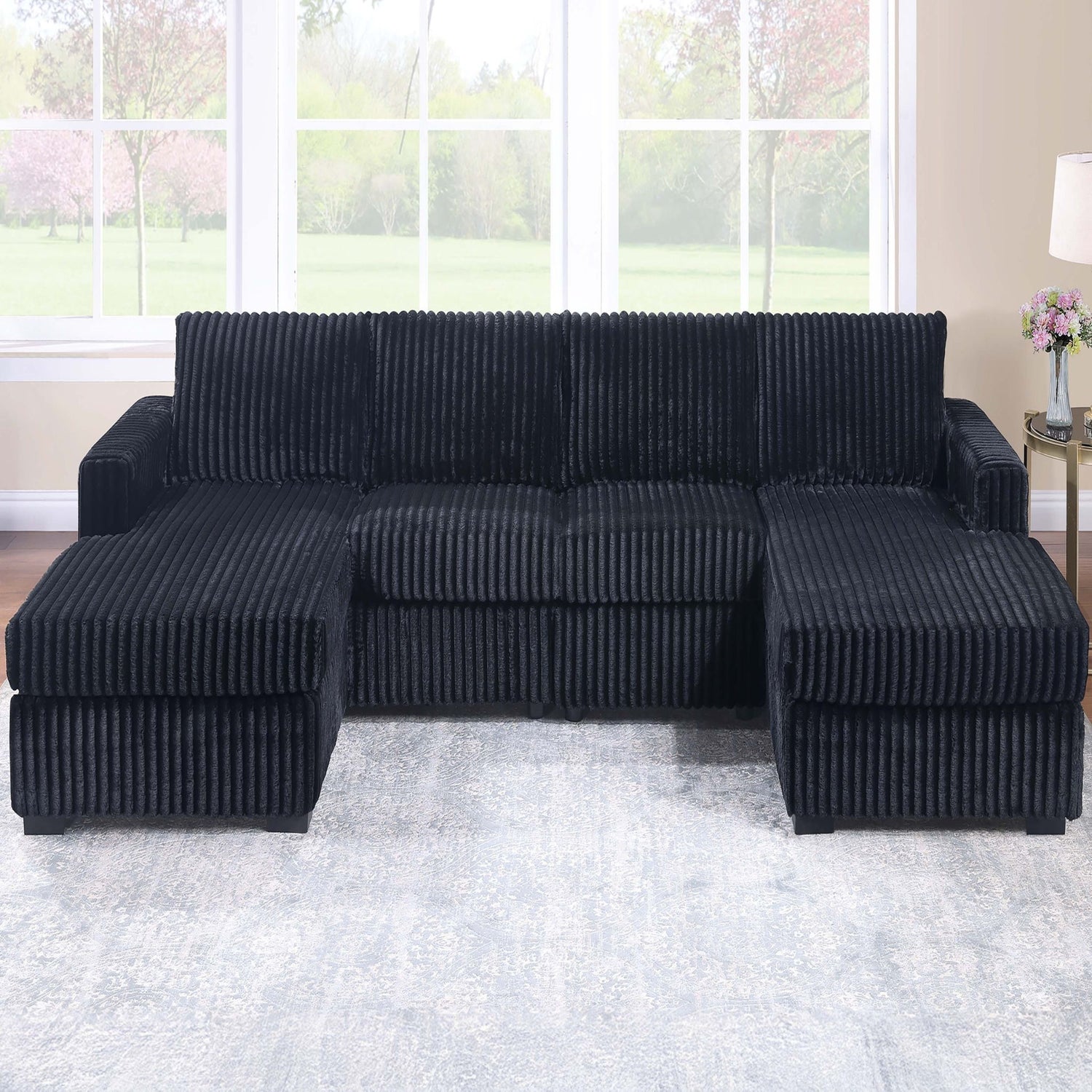 U-Shaped Sectional Set With Cushion Back Armless Chairs Right And Left Arm Chaise