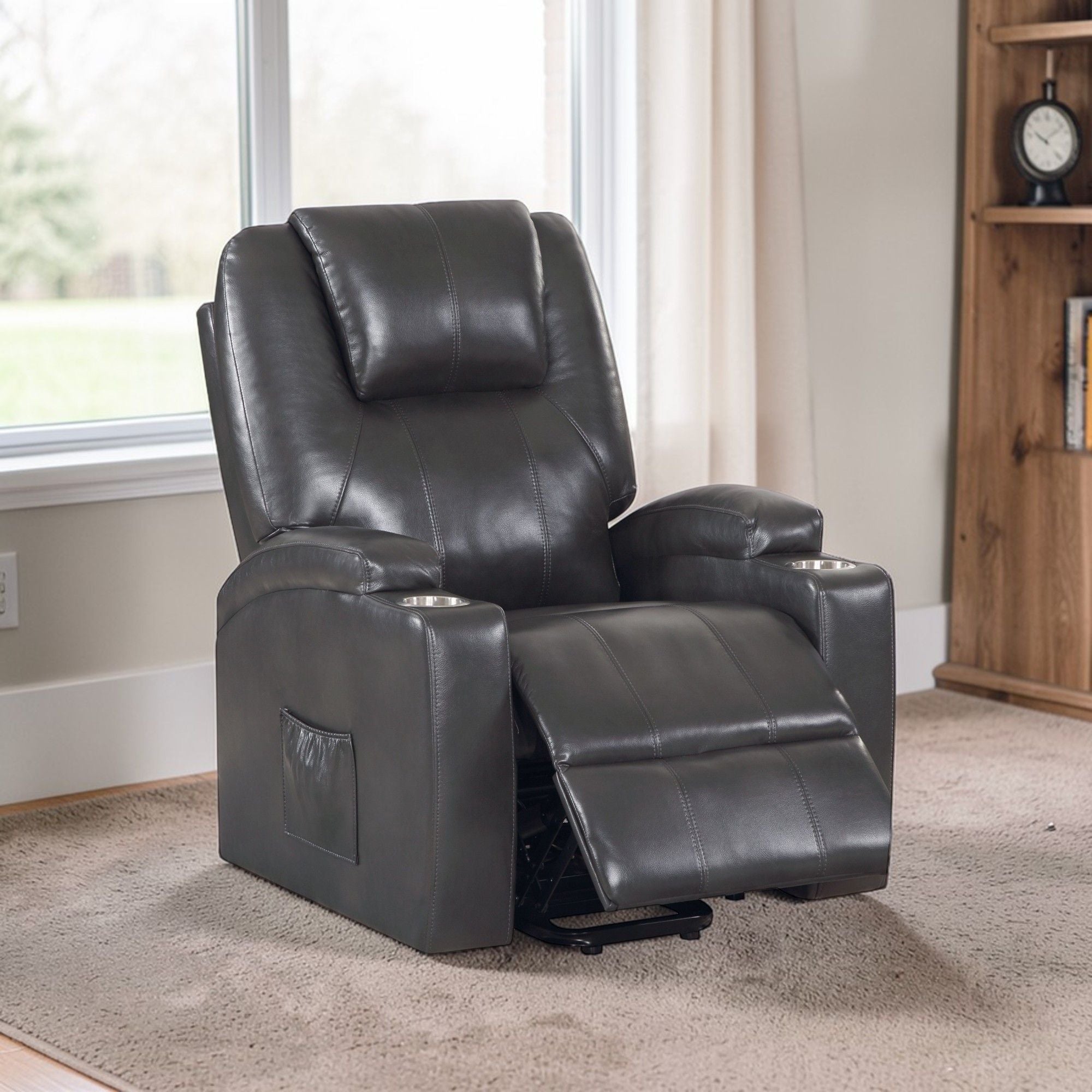 Recliner With Power Lift &amp; Massage - Gunmetal