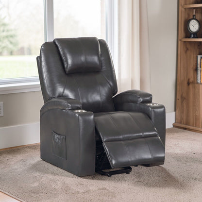 Recliner With Power Lift &amp; Massage - Gunmetal