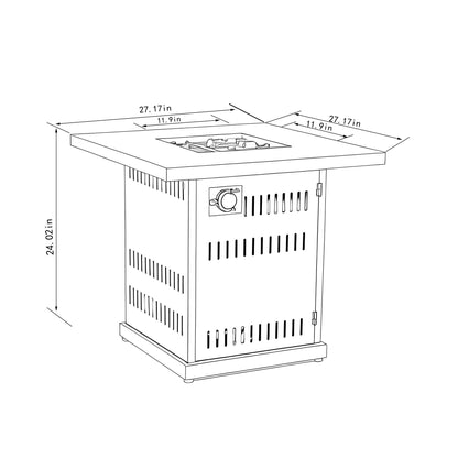 28&quot; Propane Gas Fire Pit Table, 50000 Btu Square Steel Fire Pit For Outside Patio Deck Garden Courtyard - Brown