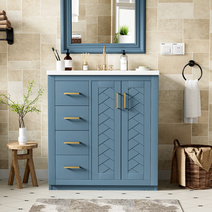 Ceramic Sink Combo, Freestanding Vanity Set With 3 Drawers &amp; Soft Closing Doors