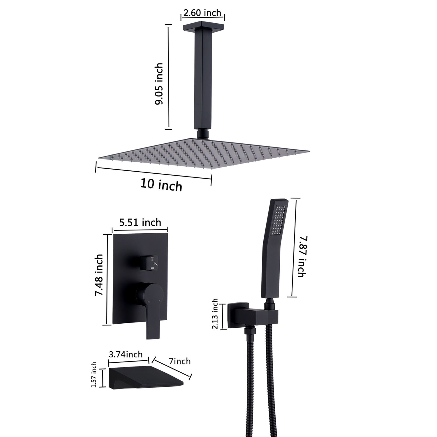 Wall Mount Shower System With High Pressure 10&quot; Shower Head And Handheld