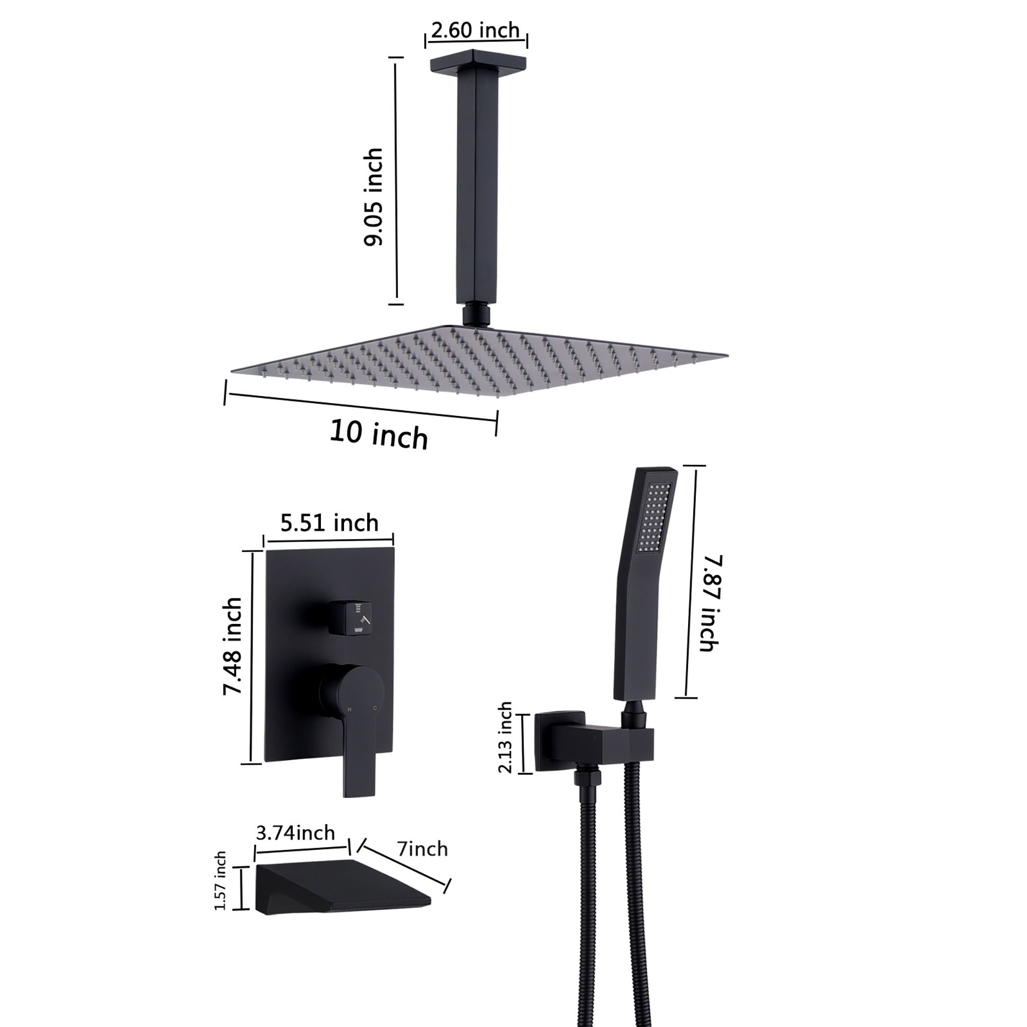 Wall Mount Shower System With High Pressure 10&quot; Shower Head And Handheld