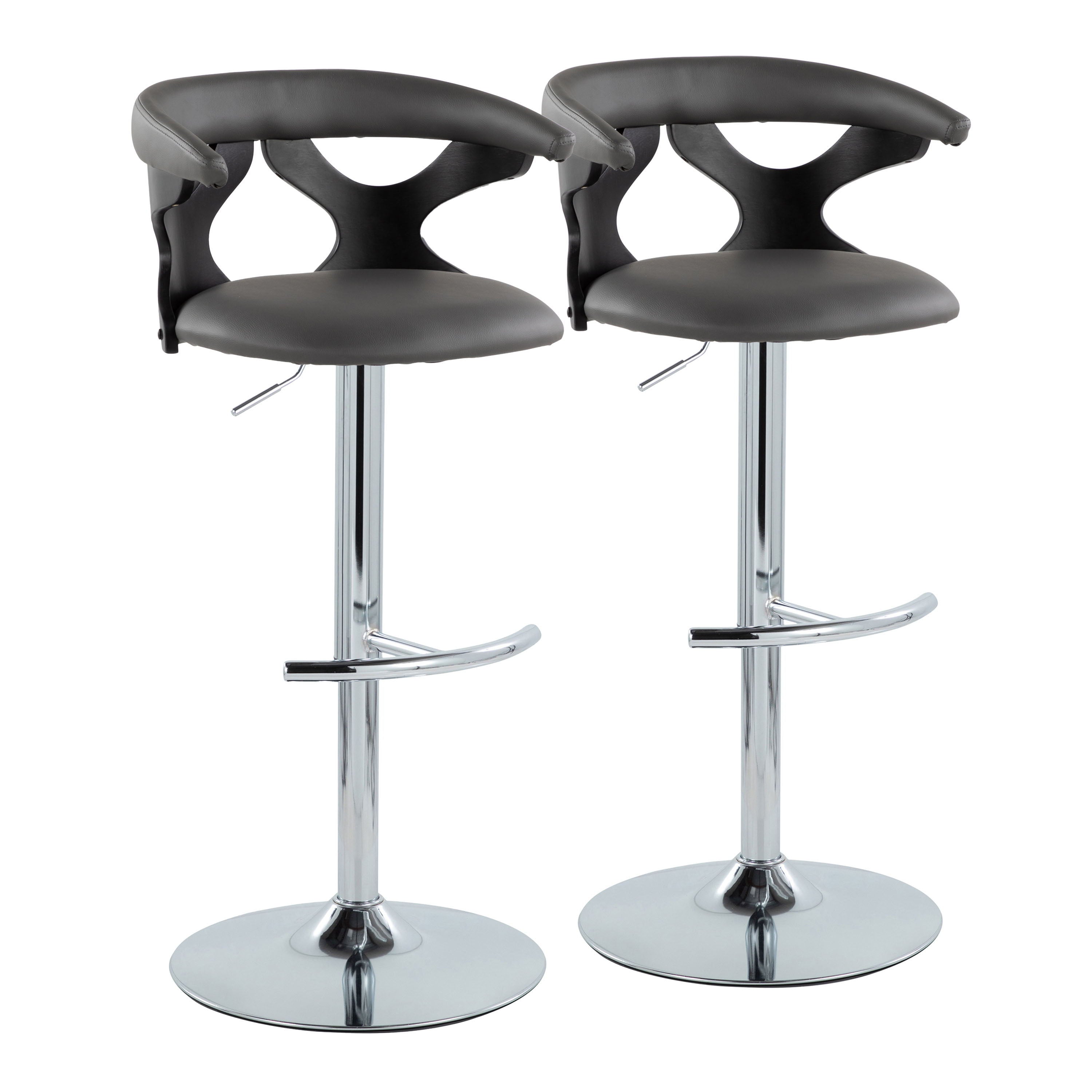 Gardenia - Contemporary Adjustable Barstool &amp; Swivel, Rounded T Footrest (Set of 2)