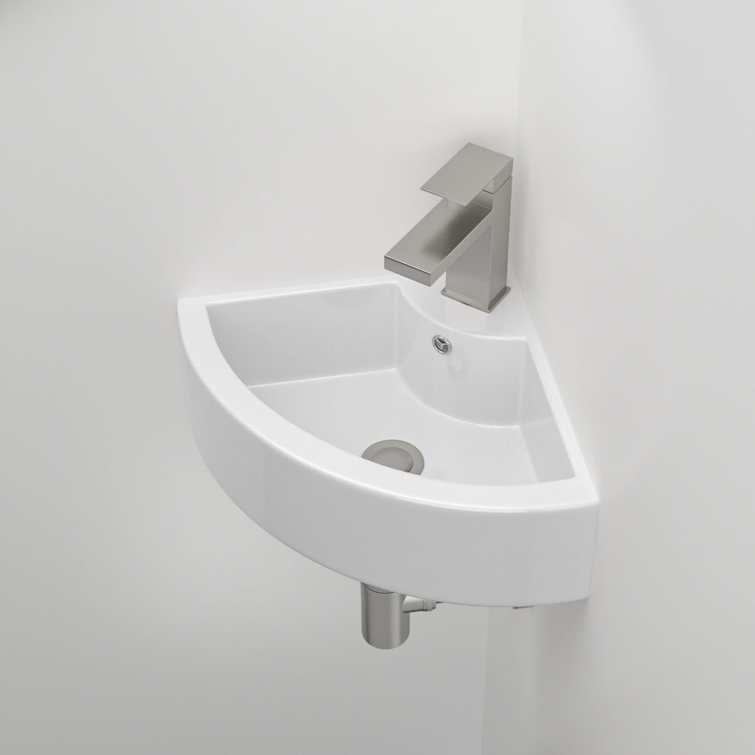 Triangle Porcelain Wall Mount Vessel Sink With Single Faucet Hole &amp; Overflow - White