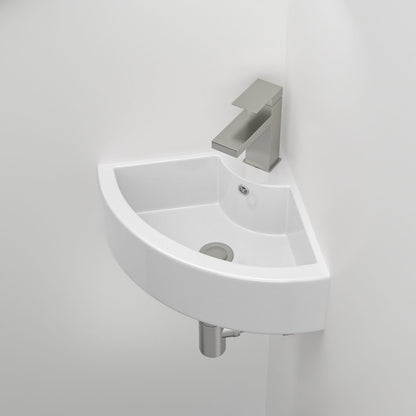 Triangle Porcelain Wall Mount Vessel Sink With Single Faucet Hole &amp; Overflow - White