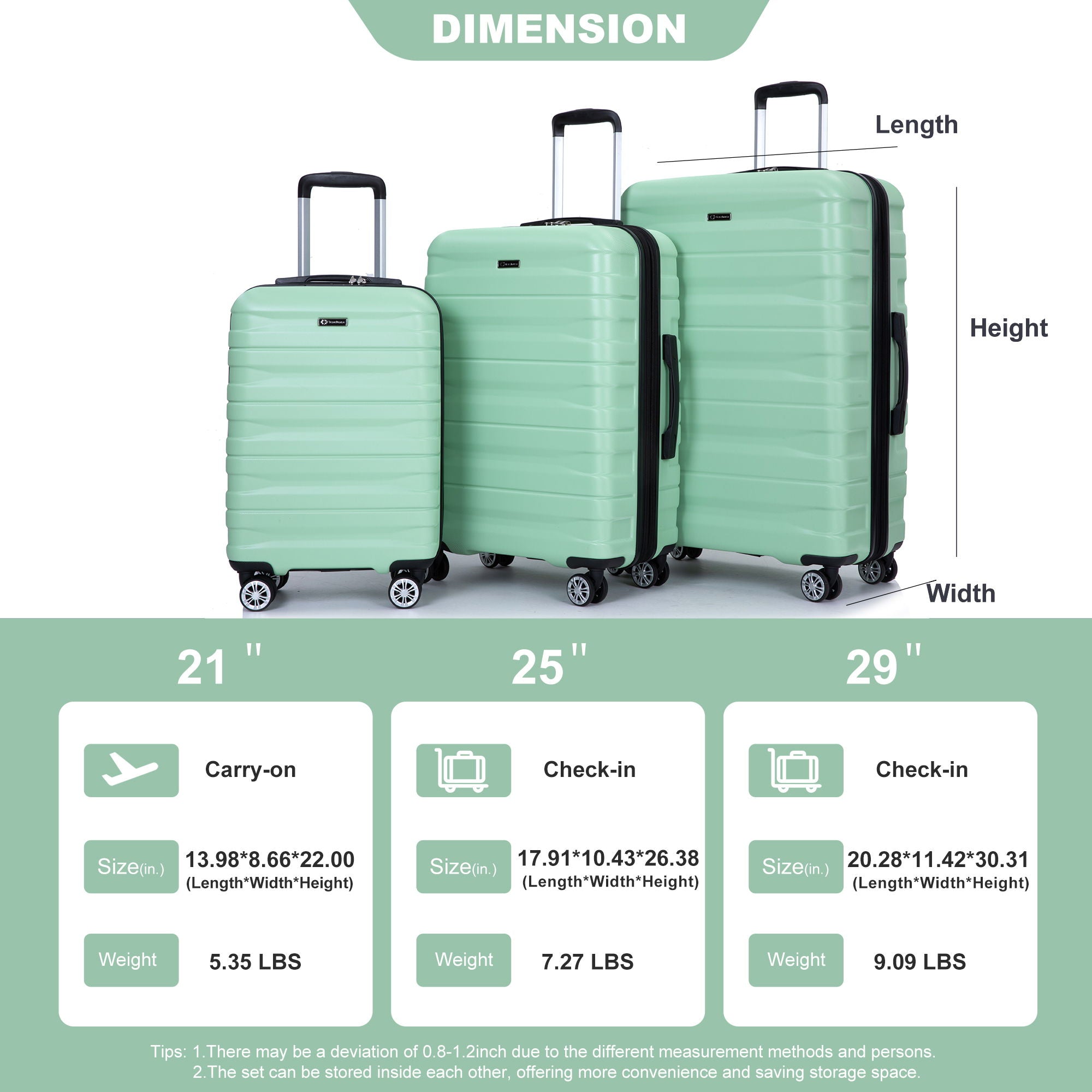 3 Piece Luggage Sets Lightweight &amp; Durable Expandable Suitcase With Two Hooks