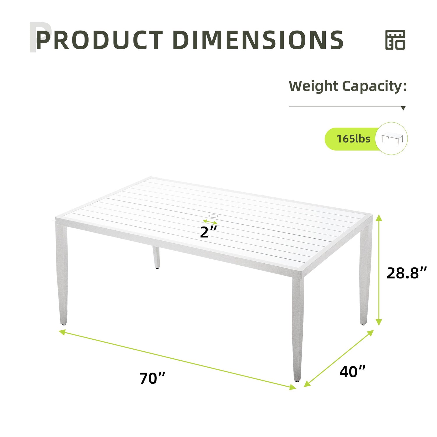 Outdoor Patio Dining Table With Tapered Feet &amp; Umbrella Hole