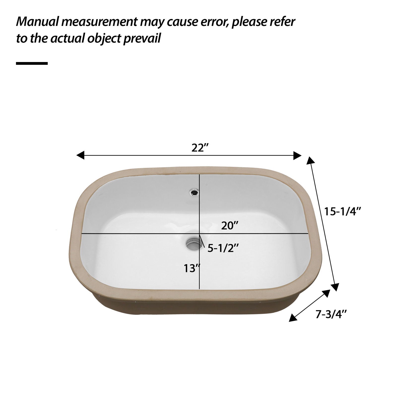 Undermount Bathroom Sink 22&quot; X 15.25&quot; With Overflow Sleek, High Temperature Fired, Stain Resistant, Smooth Polished Surface - White