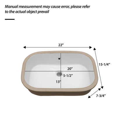 Undermount Bathroom Sink 22&quot; X 15.25&quot; With Overflow Sleek, High Temperature Fired, Stain Resistant, Smooth Polished Surface - White