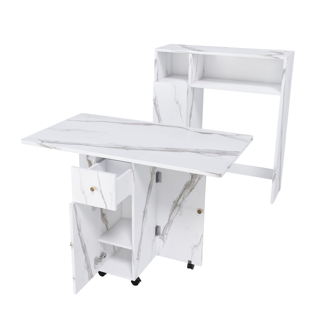 Multifunctional Folding Dining Table With Wall-Mounted Sideboard &amp; Storage