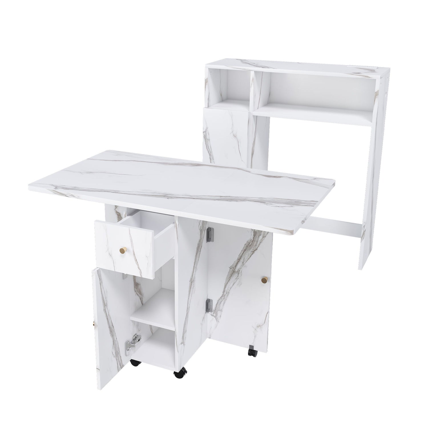 Multifunctional Folding Dining Table With Wall-Mounted Sideboard &amp; Storage
