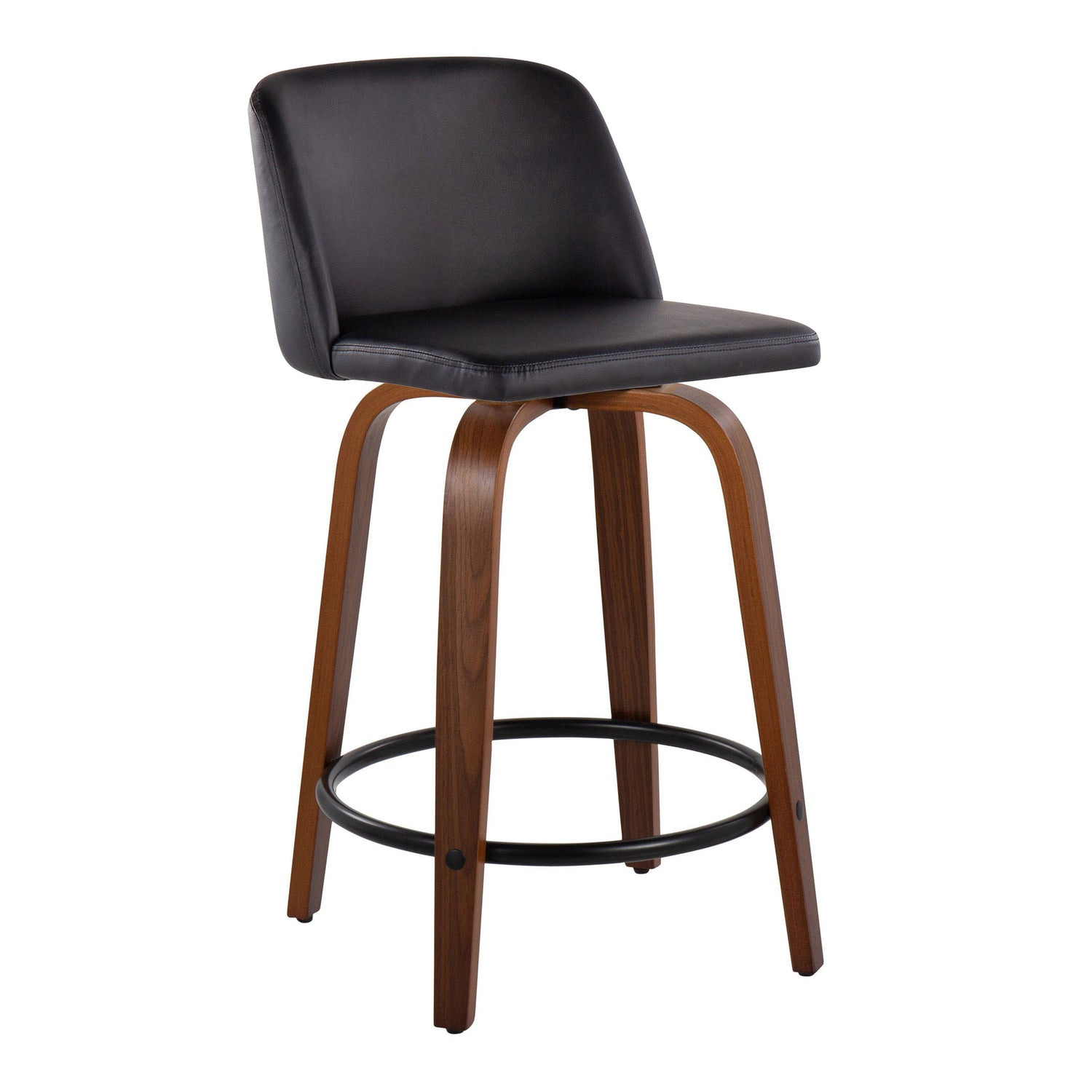 Toriano - Mid Century Modern, Fixed Height Counter Stool &amp; Swivel And Round Footrest (Set of 2)