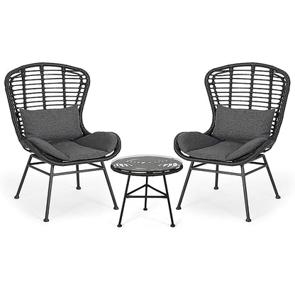 Cowan - Outdoor Wicker And Glass 3 Piece Chat Set With Cushions - Gray