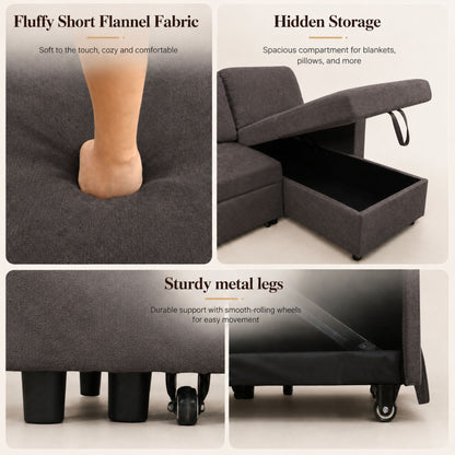 L - Shaped Convertible Sofa Bed With Storage Chaise