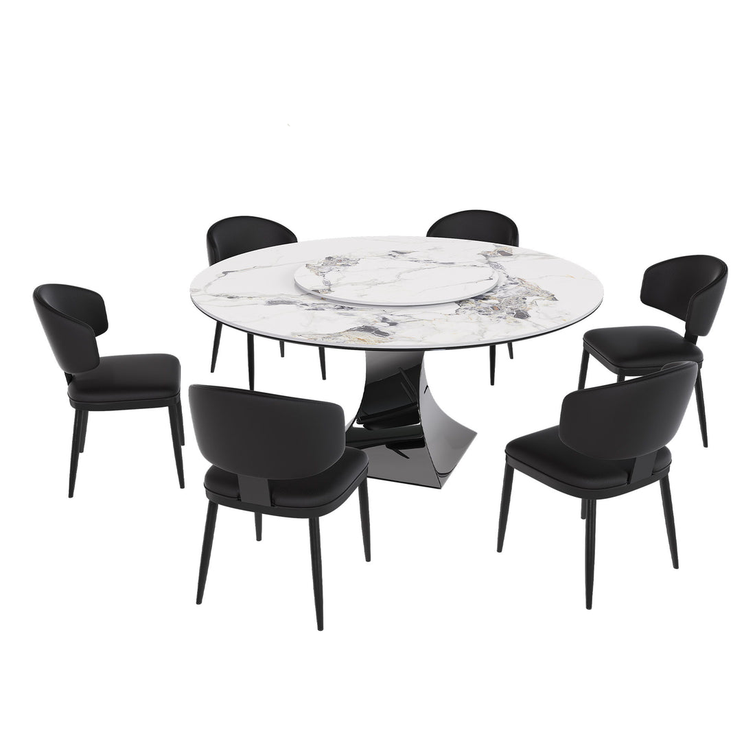 Round Dining Table &amp; 6 Chairs Set - Silver