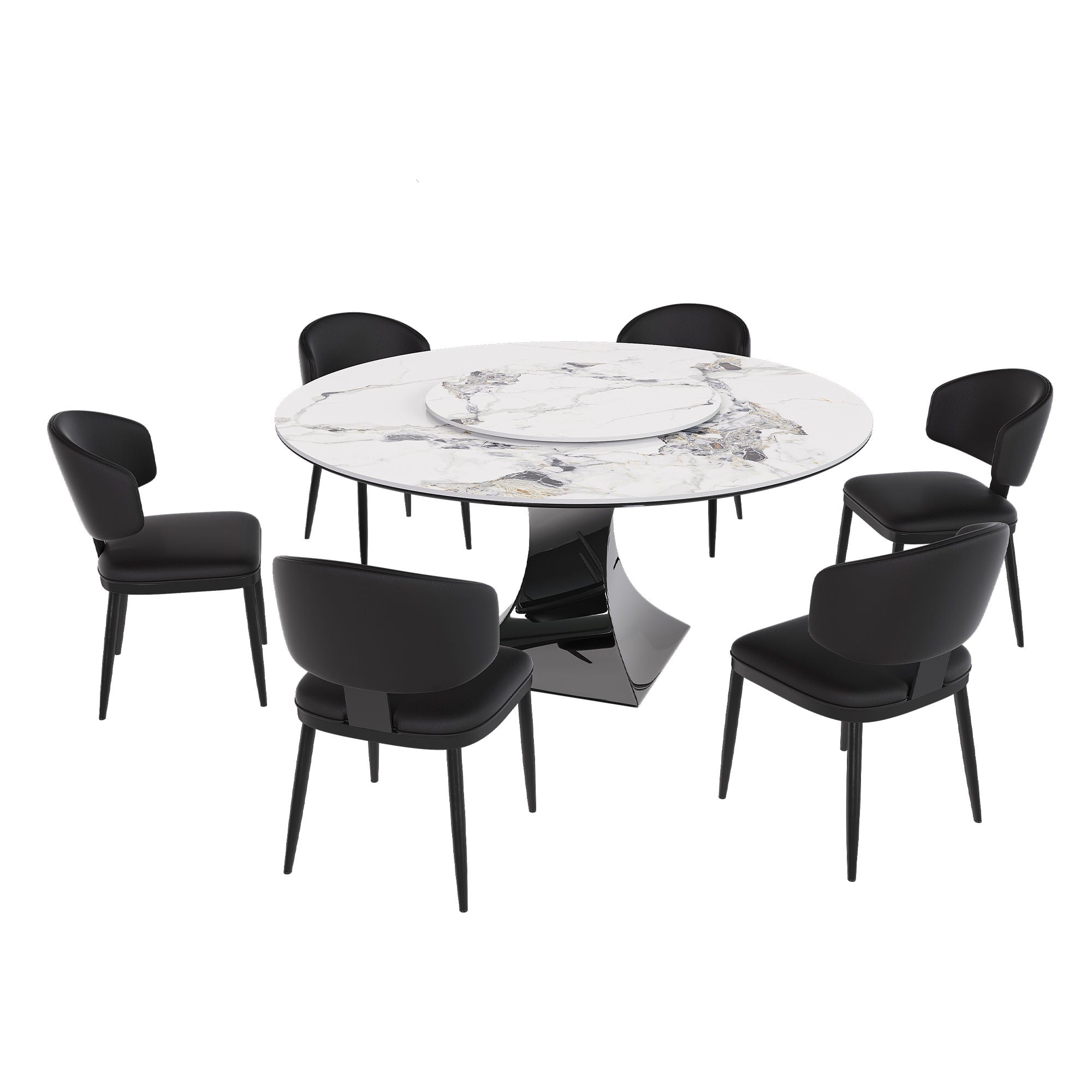 Round Dining Table &amp; 6 Chairs Set - Silver