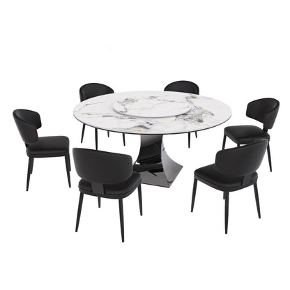 Round Dining Table &amp; 6 Chairs Set - Silver