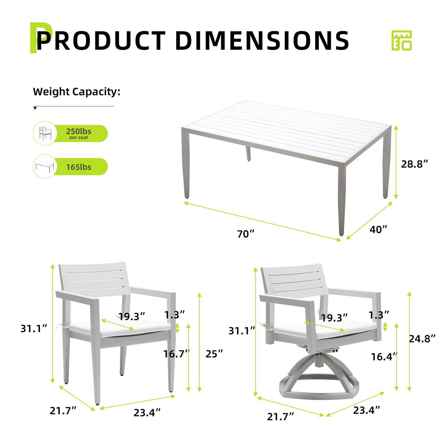 7 Piece Dining Set Modern Outdoor Patio Furniture, Including 4 Dining Chairs &amp; 2 Swivel Rockers Sunbrella Fabric Cushioned And Rectangle Dining Table With Umbrella Hole