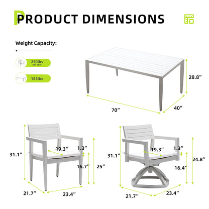 7 Piece Dining Set Modern Outdoor Patio Furniture, Including 4 Dining Chairs &amp; 2 Swivel Rockers Sunbrella Fabric Cushioned And Rectangle Dining Table With Umbrella Hole
