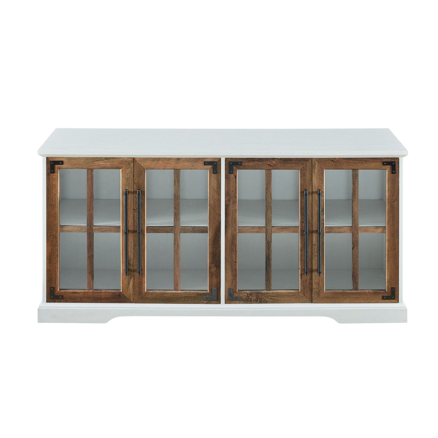 Modern Farmhouse Two Tone Windowpane Glass Door TV Stand For TVs Up To 65&quot;