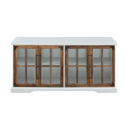 Modern Farmhouse Two Tone Windowpane Glass Door TV Stand For TVs Up To 65&quot;