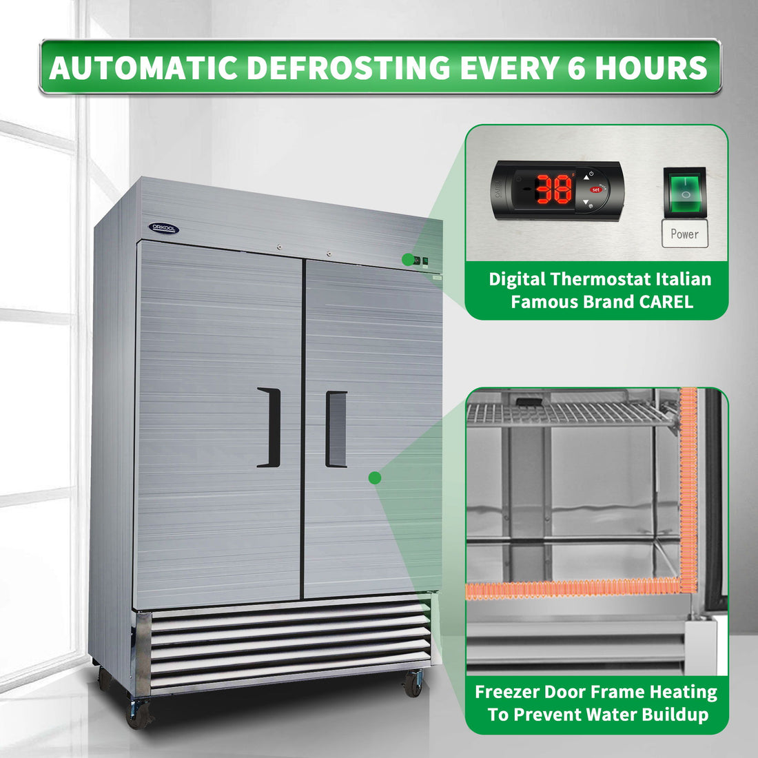 54&quot; Commercial Refrigerator 49 Cu.Ft With 2 Solid Door Reach-In Refrigerators Stainless Steel Etl Approved Upright Fridge Storage - Silver