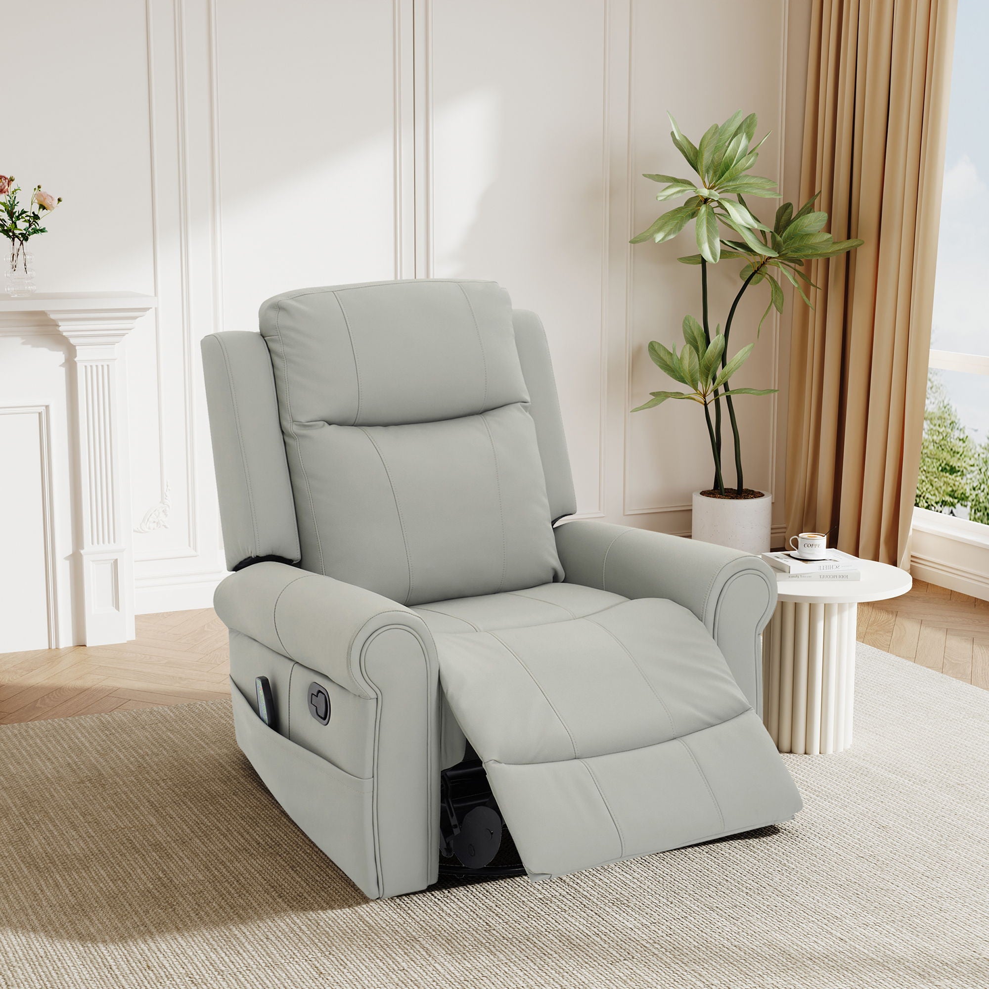 Manual Recliner Chair With 270 Degree Swivel, Massage &amp; Heating, Dual Reclining Positions