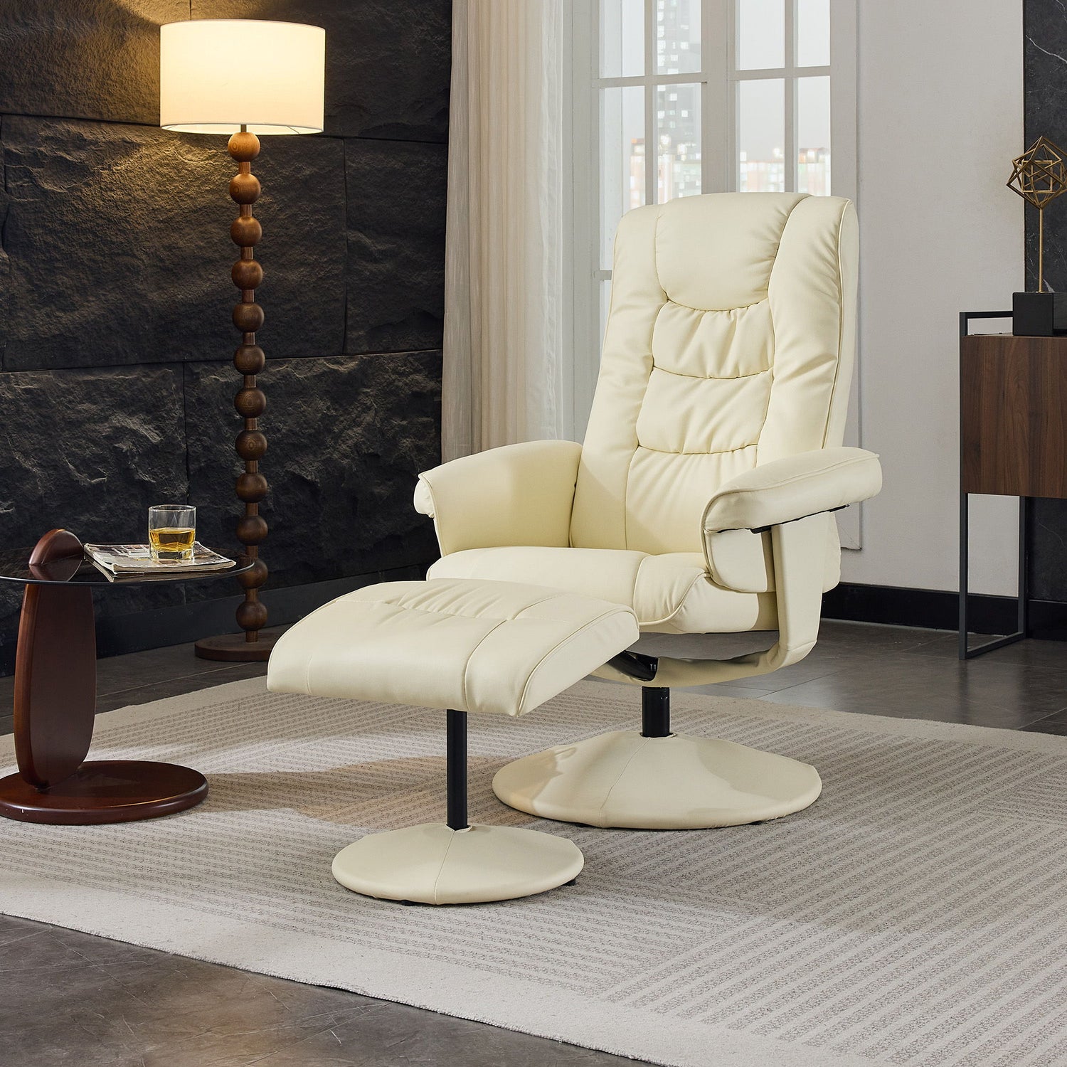 Recliner Chair With Ottoman, 360° Swivel Massage Lounge Chair With 5-Point Vibration &amp; Heated Seat