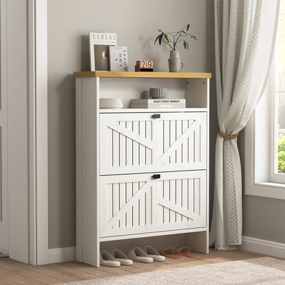 4 Layer Folding Shoe Cabinet With Metal Rounded Corners Convenient Shoe Storage - White