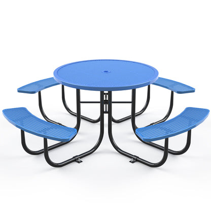 Round Outdoor Steel Picnic Table 46&quot; With Umbrella Pole