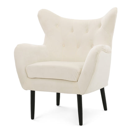 Style Velvet Arm Chair With Wingback And Flared Arms - Ivory