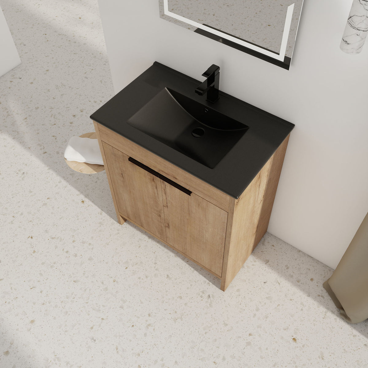 30" Freestanding Bathroom Cabinet With Basin &amp; 2 Soft Close Doors - Imitative Oak