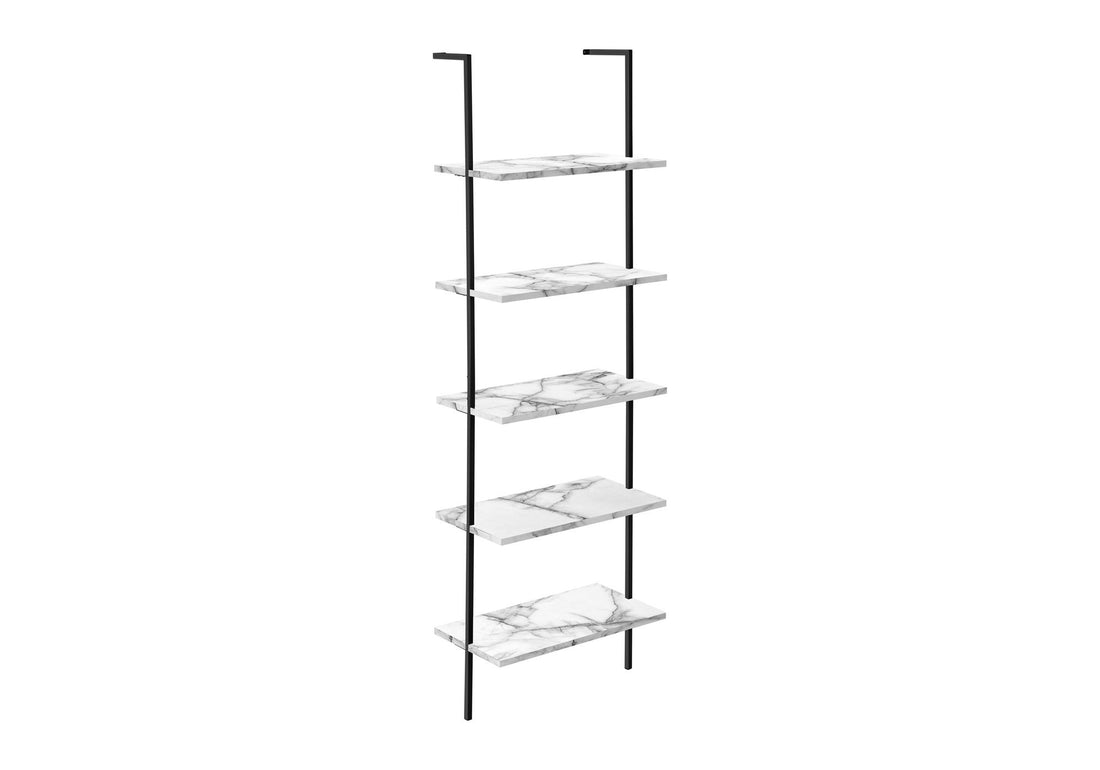 Bookshelf, Bookcase, Etagere, Ladder, 5 Tier, For Office, Marble Look Contemporary &amp; Modern