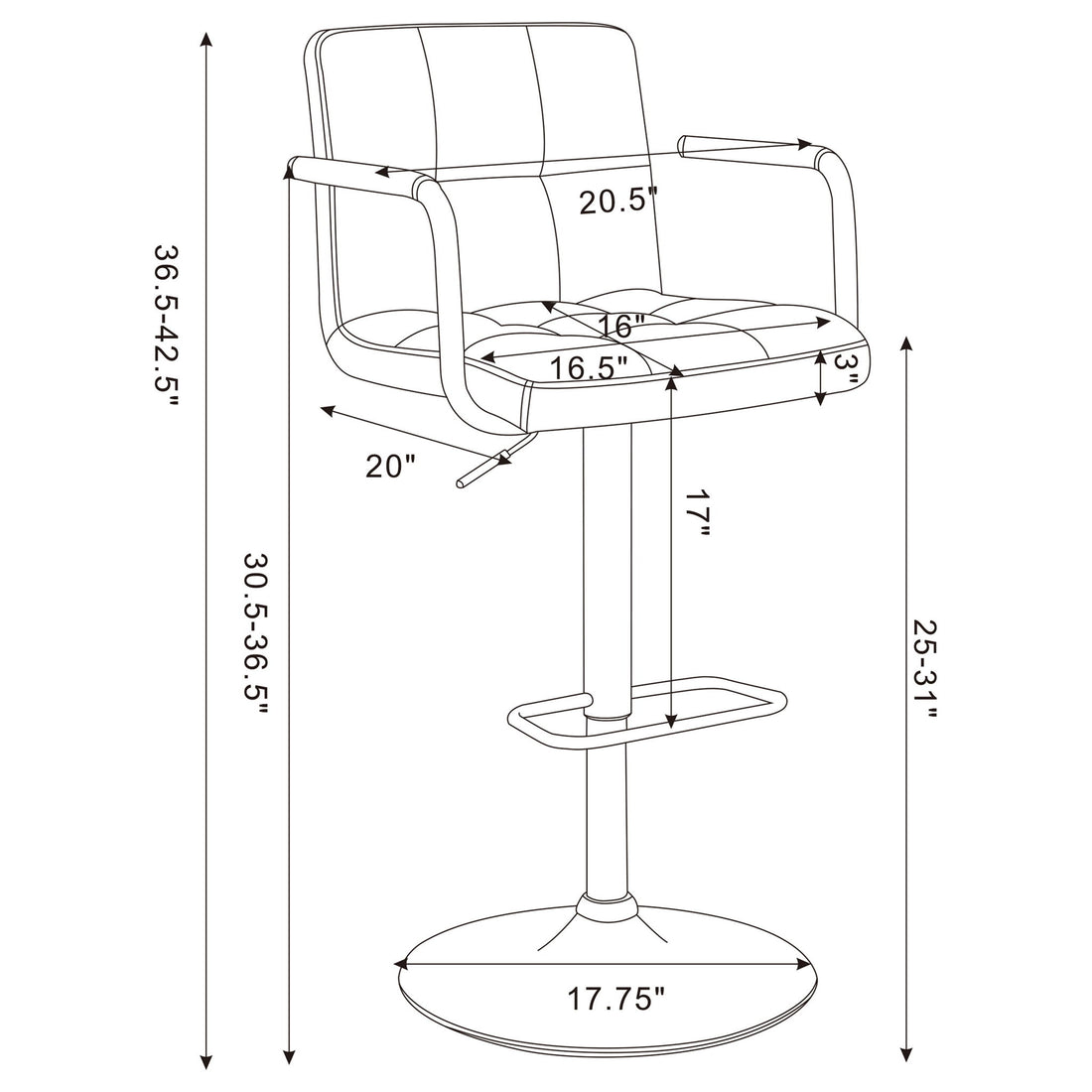 Letitia - Adjustable Height Bar Stool - White