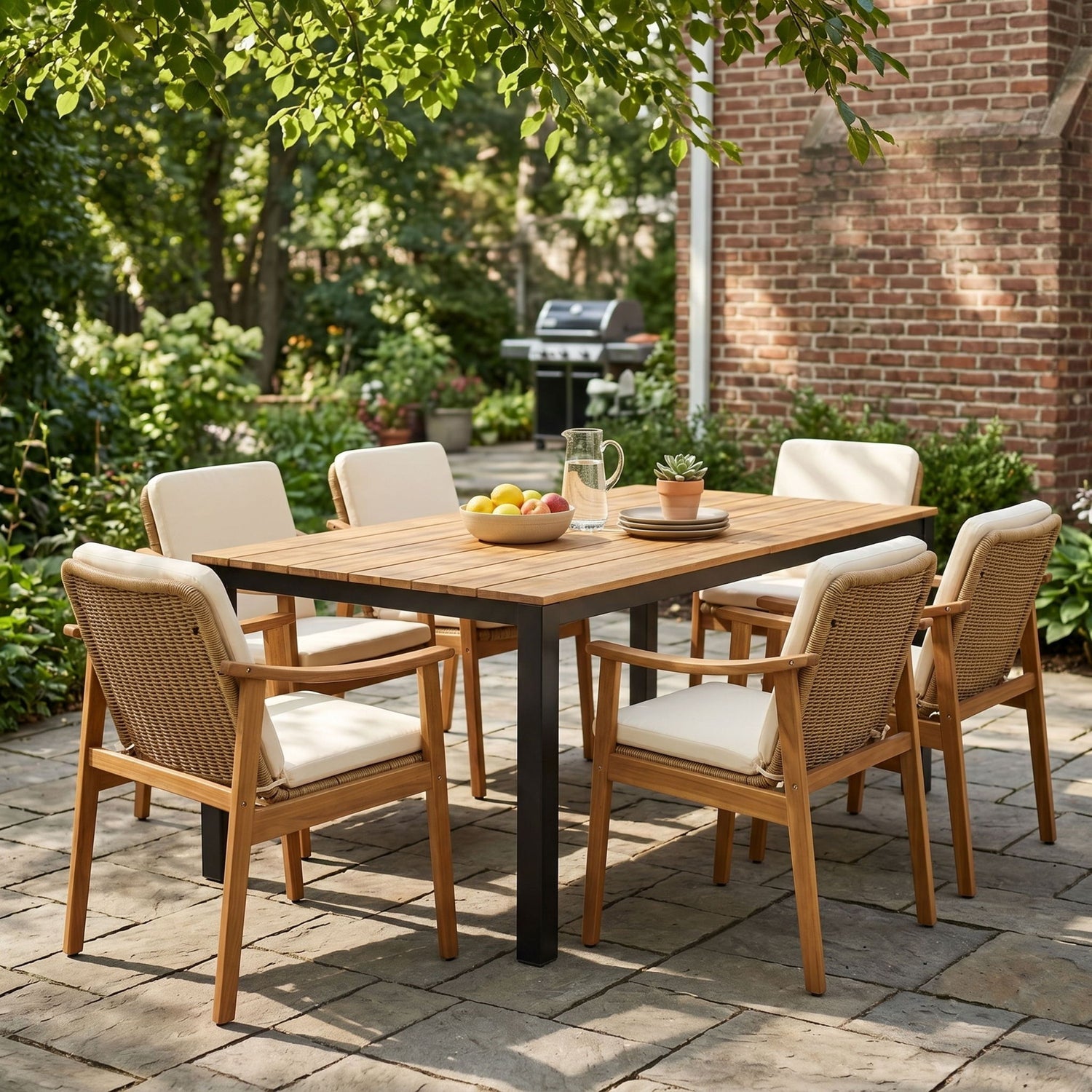7 Piece Outdoor Patio Dining Set With &amp; 6 Arm Chairs