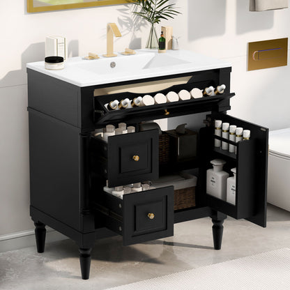 Modern Bathroom Vanity With Sink, Freestanding Cabinet With Flip Drawer &amp; Adjustable Shelf
