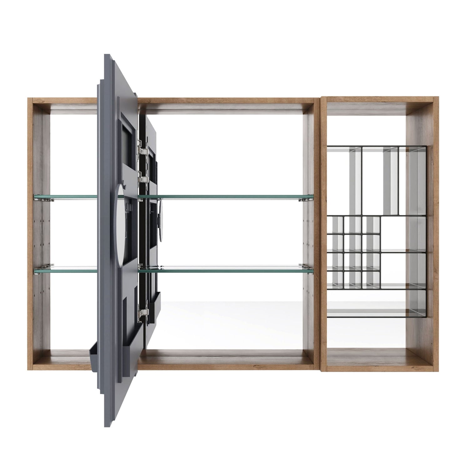 Wall Mounted Bathroom Mirror Cabinet, Adjustable Shelves - Imitative Oak
